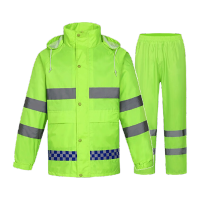 鸣固 反光雨衣 户外交通执勤分体公路养护环卫雨衣 支持定制 荧光绿 3XL 5件装