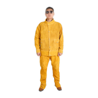 鸣固 牛皮电焊工作服焊工防烫皮衣耐高温防阻燃隔热焊接皮裤T黄色单层全皮裤子XL