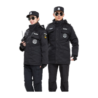 鸣固 保安大衣 棉服男黑色防寒大衣安保物业工作棉服 斜纹中长款(内胆可拆)175 MG-ST-3191