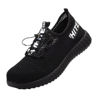 安小侠 劳保鞋 男款 透气 一体鞋扣 夏季防臭 黑色 35码