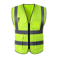 鸣固 反光背心 防汛马甲反光衣交通骑行汽车安全警示 多口袋拉链款10件装
