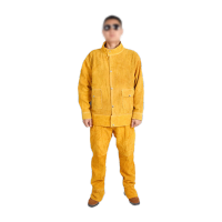 鸣固 牛皮电焊工作服 防烫皮衣耐高温电焊防护服防阻燃隔热皮裤  上衣+裤子 黄色 XL
