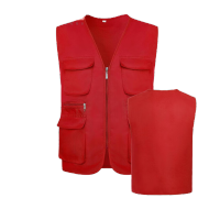 鸣固 多口袋马甲红色可定制logo文字 2XL