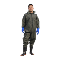 鸣固 全身防水捕鱼裤钓鱼裤连体防水裤涉水裤挖藕裤 85丝 军绿色 38码 (有手套款)