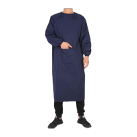 鸣固 长袖防水布围裙 防油防污防气味罩衣有口袋工作服 食品加工轻便反穿衣 深蓝色