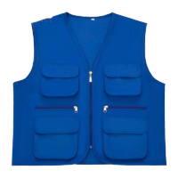 鸣固 多口袋马甲宝蓝色可定制logo文字 4XL