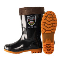 鸣固 雨鞋加厚加绒工地劳保水鞋厨房户外防滑防水胶鞋 牛筋底中筒短毛 42码