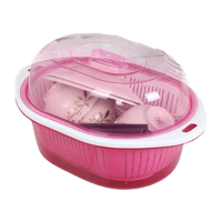 鸣固 ZJ5550双层带盖塑料椭圆沥水篮小号 水果篮沥水盆水果蔬菜保洁篮收纳盒碗碟置物架 33*23*19.5