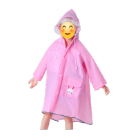 鸣固 儿童雨衣 时尚卡通中小大童长雨披带书包位 可拆卸双帽檐 粉色(带书包位) M码