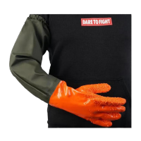 鸣固 耐酸碱手套 工业防油橡胶加长加厚防滑耐磨长袖劳保防水手套 橘色紧口加绒款 MG-SB-8763