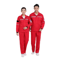 鸣固 防阻燃防静电工作服套装工厂车间电焊工劳保服 红色3XL码/185 MG-ST-1899