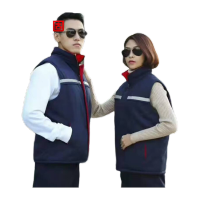 鸣固 工作服棉马甲 加厚环卫反光条劳保服棉衣 藏蓝色 L码/165 MG-SB-1110