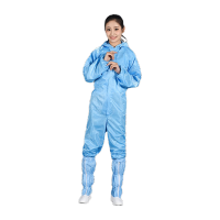 鸣固 连体服防尘服 连体服防护服连体洁净无尘服 蓝色XL