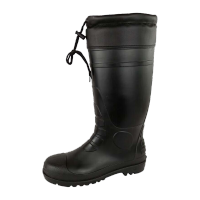鸣固高筒棉雨靴 冬季防寒保暖防砸防刺穿防滑耐油PVC钢头钢底雨靴 黑色38