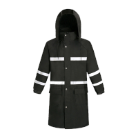 鸣固 时尚长款风衣反光雨衣成人保安站岗连体雨披可定制 黑色 2XL 5件装