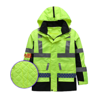鸣固 反光棉衣交通安全棉服两件套高速公路荧光外套男冬季加厚棉袄 雨衣+毛绒内胆 L