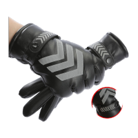 鸣固 PU反光条手套 冬季加绒保暖加厚反光指挥手套 黑色 MG-SB-1163