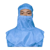 鸣固 防静电披肩帽 无尘净化车间防静电子帽 连口罩密封款 蓝色 MG-TB-8737