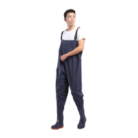 鸣固 背带涉水裤 防水连体雨衣雨裤 水产加工防水裤下水裤捕鱼裤 65丝 蓝色 45码