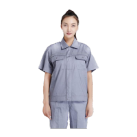 鸣固 夏季工作服套装 薄款短袖劳保服工装 短袖灰色XL MG-ST-9128