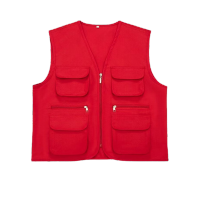 鸣固 多口袋马甲红色可定制logo文字 4XL