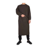 鸣固 长袖罩衣 防水防油耐酸碱围裙 厨房餐厅食堂男女工作用防护服 深咖色口袋款