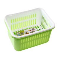 鸣固 ZJ5556多功能双层长方形加厚洗菜筐水果蔬菜沥水篮厨房碗碟置物架滴水盆收纳盒 水果绿 39*28*14.5
