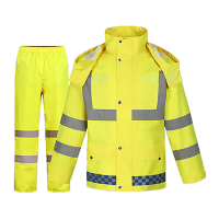鸣固 高速交通执勤巡逻分体式雨衣雨裤套装加厚救援反光雨衣可定制 荧光黄 2XL