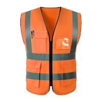 鸣固 反光背心耐磨加厚交通施工马甲 多口袋拉链款橙色KW363997