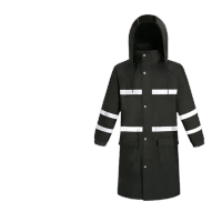 鸣固 连体风衣式雨衣大衣 连体连帽安全反光可定制 黑色 3XL