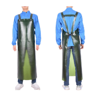 鸣固 牛筋围裙防水防油加厚加大加长耐酸碱耐用屠宰养殖菜市场用围裙军绿色中号双肩款