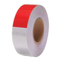 鸣固 晶格红白直纹贴(100张约30米)加厚款车辆红白警示标识膜 夜间荧光发光车身贴纸