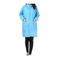 鸣固 立领大褂 静电服工作服无尘服连体大褂工作衣服 蓝色L MG-ST-2399-1