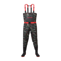 鸣固 下水裤 加厚双层护膝钢板底水靴半身连体防水裤 绿迷彩半身44 MG-ST-2276-0