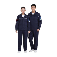 鸣固 防阻燃防静电工作服套装工厂车间电焊工劳保服 藏青色3XL码/185 MG-ST-1906