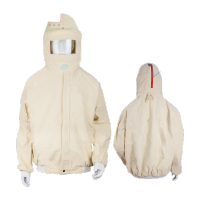 鸣固 喷砂服 加厚耐磨帆布 打磨喷砂防护服 内置安全帽 打砂衣防砂帽 米色上衣+裤子套装