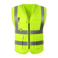 鸣固 反光马甲反光背心 救援服 施工夜间作业警示服 口袋款 荧光黄KW5415