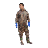 鸣固 全身防水捕鱼裤钓鱼裤连体防水裤涉水裤挖藕裤 85丝 树林色 44码 (有手套款)