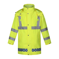 鸣固 牛津纺户外执勤雨衣 加绒保暖可拆卸内胆反光衣棉上衣可定制荧光黄 XL