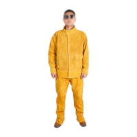鸣固 牛皮电焊工作服 防烫皮衣耐高温电焊防护服防阻燃隔热皮裤 [上衣+裤子]黄色 L