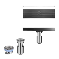 鸣固  枪灰色铜体地漏淋浴两用加厚直排防臭防虫大排量长条地漏 304不锈钢(长地漏8*20cm 中排水)