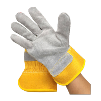 鸣固 劳保手套 劳动保护手套 牛皮二层黄布全掌短皮手套 (12双装)