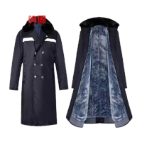 鸣固 棉大衣 防寒服大棉袄 黑色毛绒加长加反光加厚款[带拉链可拆羊绒内胆]带帽中码 MG-ST-2474