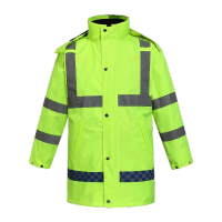 鸣固 牛津纺交通执勤反光雨衣成人加厚双层防寒保暖丝棉棉服上衣可定制荧光绿 2XL