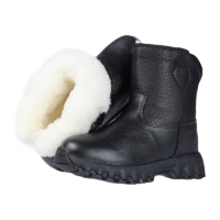 鸣固 羊毛雪地靴 皮毛一体冬季保暖加厚防水高筒皮靴子 黑色中帮 37 MG-ZB-1636