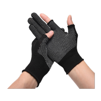 鸣固 劳保手套 尼龙点胶防滑手套 黑色露二指2双 MG-SB-3090