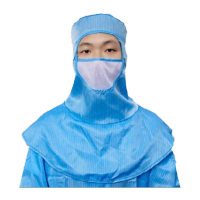 鸣固 防静电披肩帽 无尘净化车间防静电子帽 连口罩透气款 蓝色 MG-TB-8739
