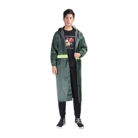 鸣固 长款反光雨衣防暴雨连体风衣牛津布应急雨衣 军绿2XL