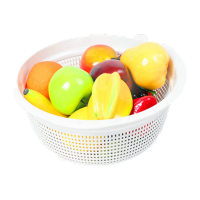 鸣固 ZJ5565加厚塑料豪华洗菜洗米圆筛 蔬菜水果沥水篮 收纳篮杂物置物架 纯净白色 33*13
