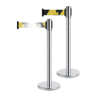 鸣固 一米线栏杆 警戒线隔离伸缩带 加厚银行护栏机场围栏杆 不锈钢2米线黑黄色